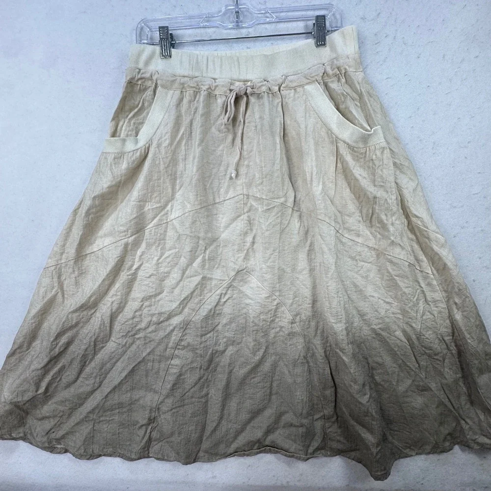 Boho Mid-Length Skirt Womens 4 by 209 Beige Ombre‎ Dip Dye Earthy Lagenlook